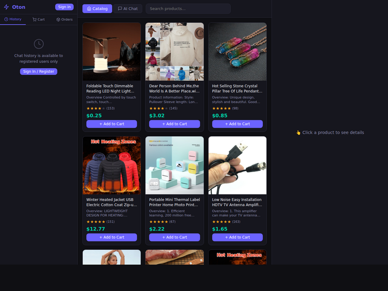 Chat.oton.shop — AI-приложение для B2B дропшиппинга с каталогом товаров и умным чатом